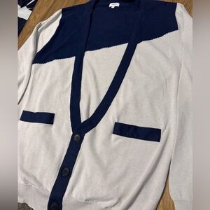 Hayden Yoo Navy and Cream Cardigan with Button Front